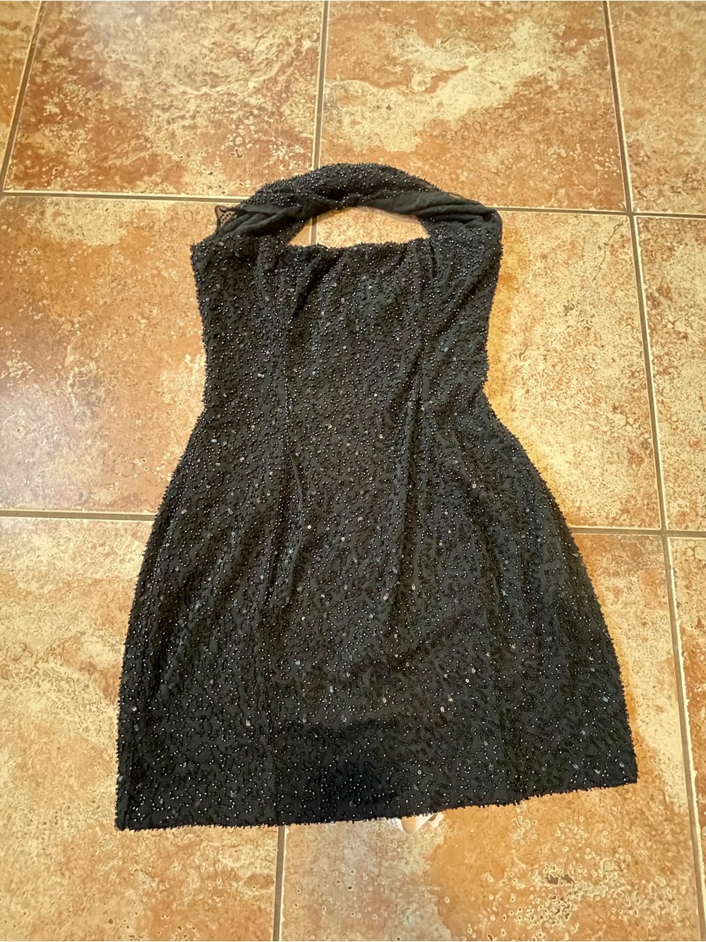 Oh Polly Black Beaded Sequin Mini Dress Short Regular: Size 10